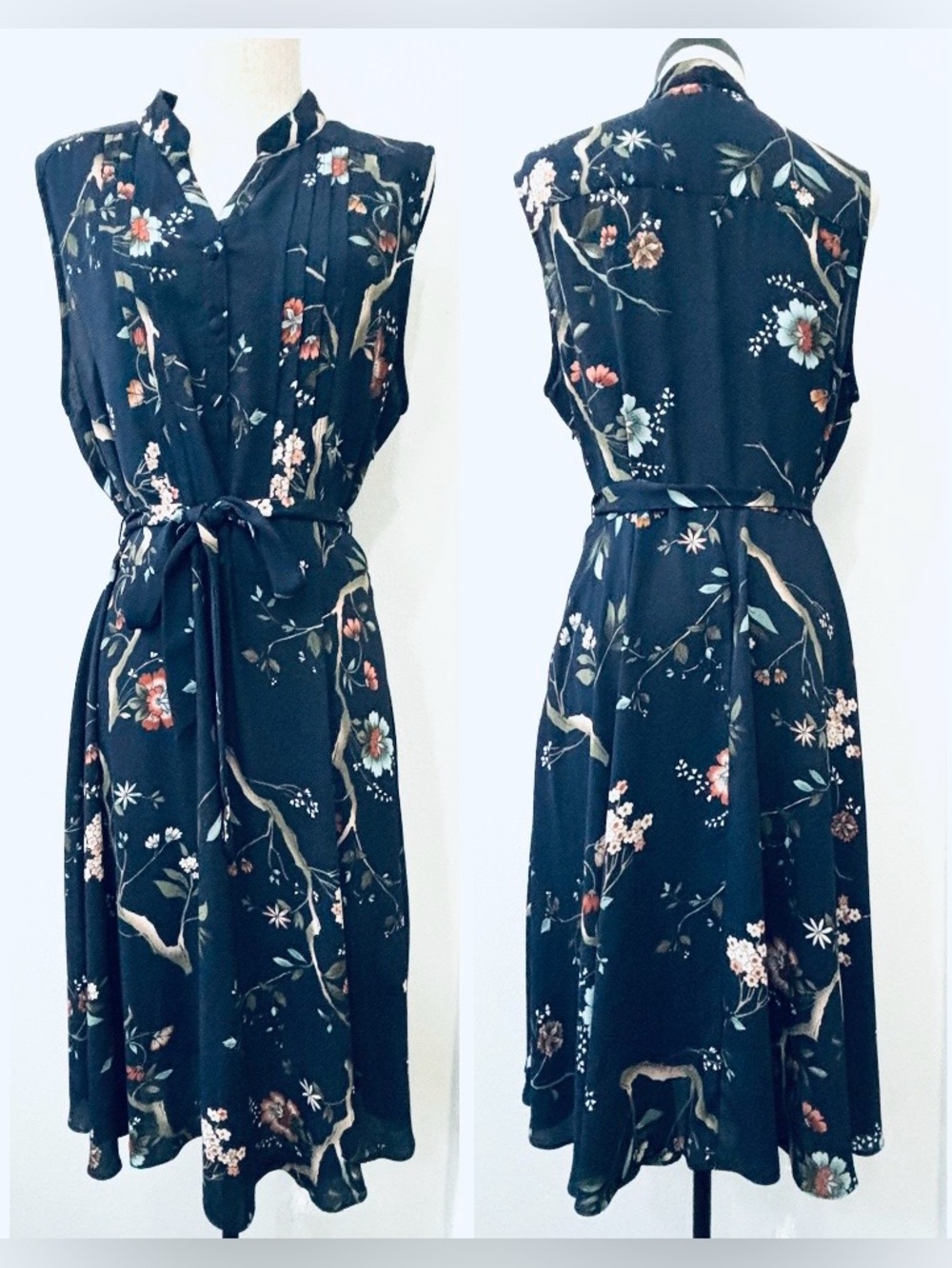 Nanette Lepore black floral button front shirt dress w/ slip - size 12 EUC